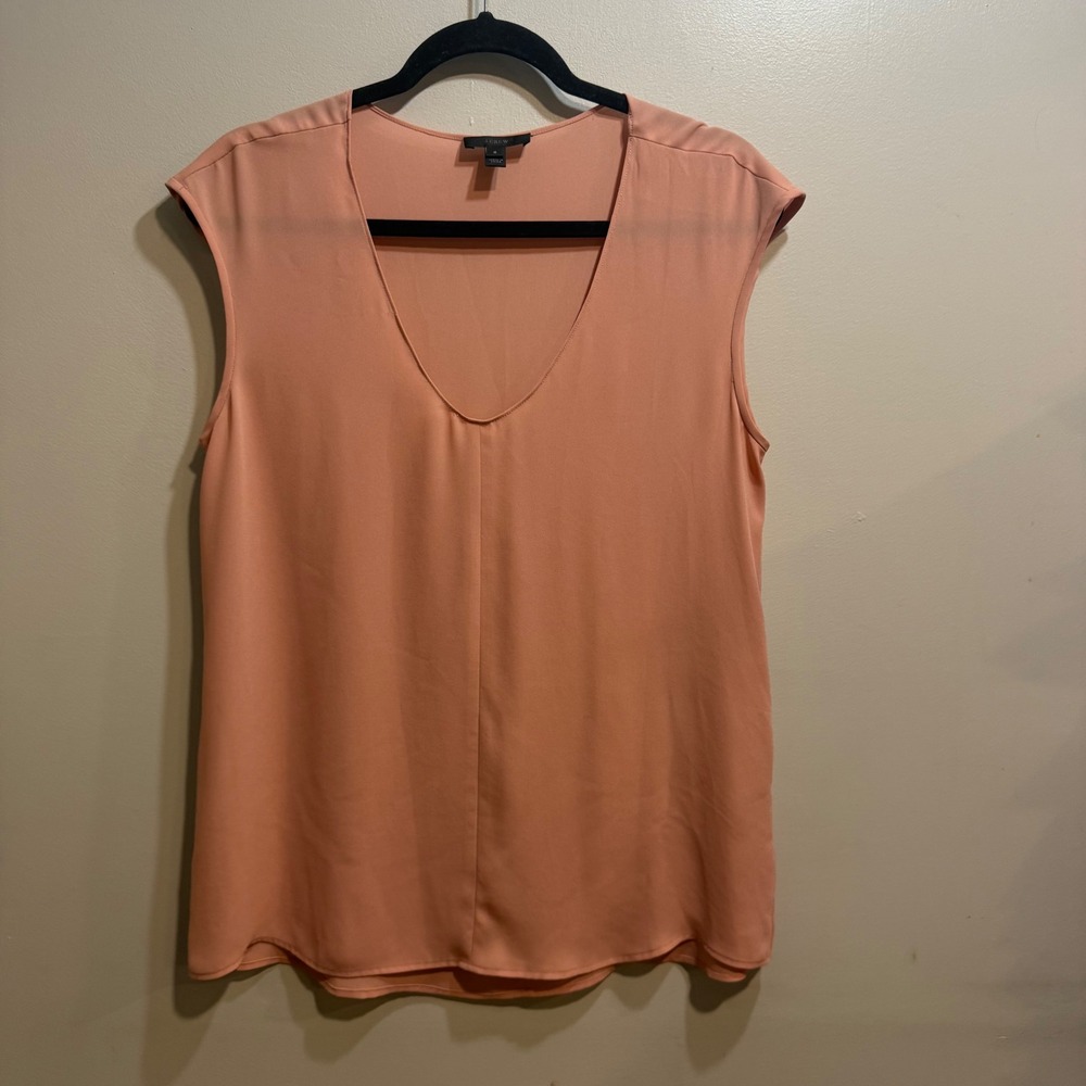 J.Crew Peach V-Neck Sleeveless Crepe Blouse Top Size 6 Cap Sleeve Pleated Front